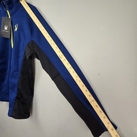SPYDER Quarter Zip Fleece Lined Pullover Waffle Sweater Blue Black Mens Size L - Picture 12 of 14